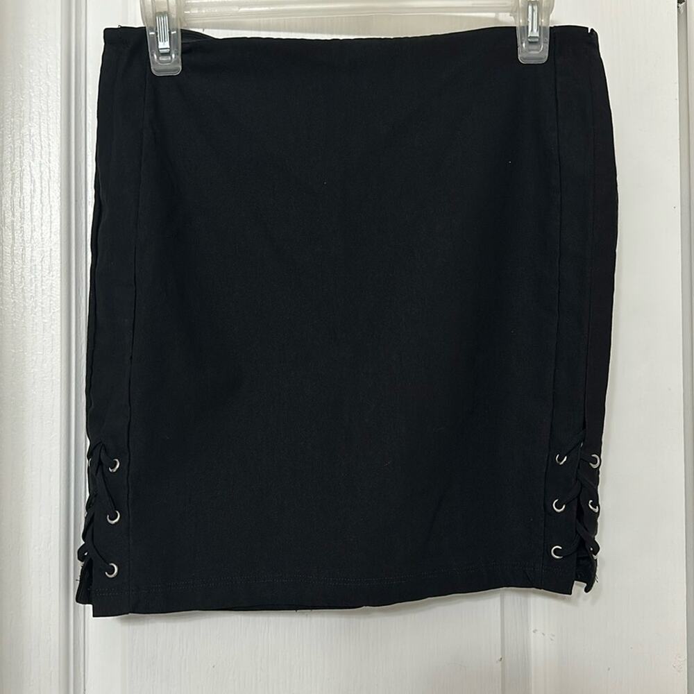 Blue mint black lace up mini skirt size L